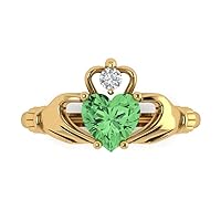 1.49ct Heart Cut Irish Celtic Claddagh Green Simulated Diamond Designer Wedding Anniversary Bridal Ring 14k Yellow Gold
