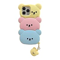 for iPhone 13 Bear Case, Kawaii Phone Cases 3D Silicone Cartoon Case with Keychain Fun Apply to iPhone 13 Cute Case Soft Rubber Shockproof Protective Case for Women Girls