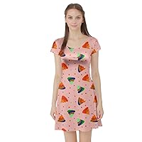 CowCow Womens Cherry Blossoms Rainbow Cute Pattern Unicorn Cupcakes Short Sleeve Skater Dress, XS-5XL