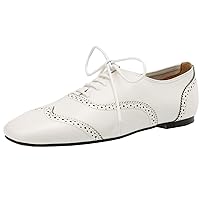 Women's Comfort Cowhide Lace-up Oxford Flats with Square Toe