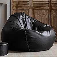 Big Luxury Sofa Pouf Cover Faux Leather Pear Bean Bag Pouf Cover Waterproof Lazy Bean Bag Chair No Filler Outdoor Beanbag Couch Puff (Color : Black, Size : D120cm-empty Cover)