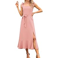 Square Neck Bridemaid Dresses Ruffle Cocktail Women's Party Dress with Split