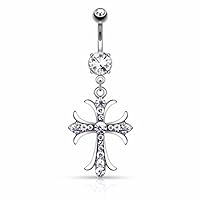 Celtic Cross with Paved Gems Dangle WildKlass Navel Ring (Sold by Piece)