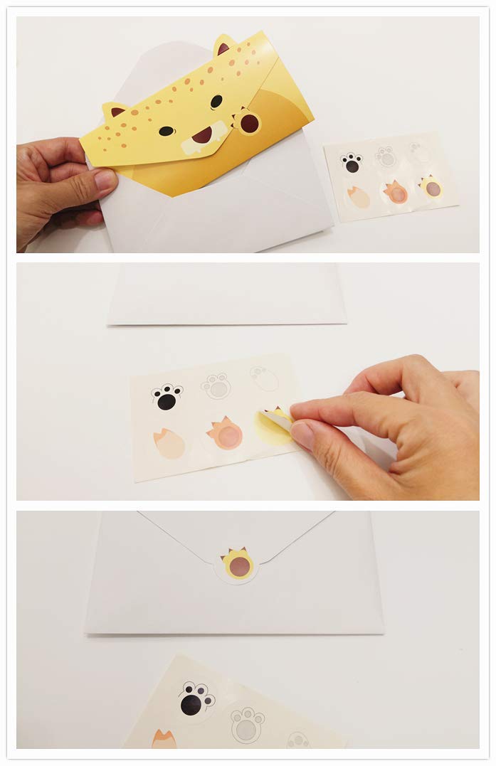 JINSRAY Cute Lovely Animal Cartoon Letter Writing Stationery Paper, Greeting Card, Thank You Card, 12pcs with Envelopes and Animal Stickers，Size 6.3