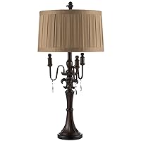 Modern European-Style Art Table Lamp Reading Lamp American Decoration Resin Cloth Solid Wood Bedroom Living Room Table Light Desk Lamp Gorgeous Classical Crystal Villa Carved Luxury Desk Light D