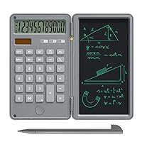Calculator and Writing Pad 12-Digit Large LCD Display Desk Calculators with Repeated Writing Tablet for Basic Financial Office (Color : Gray)