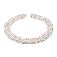 JYX 3-Row 8-9mm Flatly-Round Freshwater Cultured Pearl Necklace 16