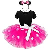 Dressy Daisy Toddler Girl Costume Polka Dots Fancy Dress Up with Mouse Ears Headband Birthday Party Outfit Size 2T to 3T Hot Pink 261