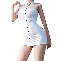 Women's Halter Neck Turn Down Collar Mini Dress Sexy Slim Fitted Sleeveless Club Rave Party