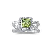 0.76 Cts Diamond & 1.49 Cts Peridot Ring in 14K White Gold