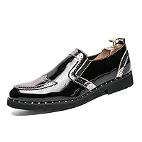 Men's Leisure Loafers Lace Up PU Leather Apron Toe Upper Stitching Smoking Dress Shoe Block Heel Flat