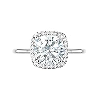 2.42 CT Cushion Cut VVS1 Colorless Moissanite Engagement Ring, Wedding/Bridal Ring Set, Solitaire Halo Hidden Sterling Silver Vintage Antique Anniversary Promise Ring