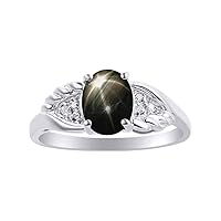 Diamond & Black Star Sapphire Ring Set In Sterling Silver Diamond Wings Design