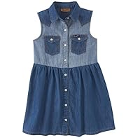 Wrangler Girls Contrast Wash Denim Western Shirt Dress Blue112346570
