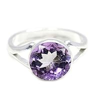Choose Your Color Real Round Shape 5 Carat Birthstones Sterling Silver Handmade Healing Stones Ring Size US 4-13