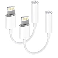 Apple MFi Certified 2 Pack Lightning to 3.5 mm Headphone Jack Adapter for iPhone, iPhone Aux Adapter Converter Dongle Audio Cable Compatible with iPhone 14 13 12 11 X XS 8 7