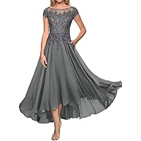 Tea Length Mother of The Bride Dresses A Line Chiffon Lace Applique Formal Evening Dress for Women Wedding Guest