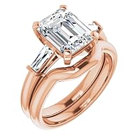 10K Solid Rose Gold Handmade Engagement Ring 3 CT Emerald Cut Moissanite Diamond Solitaire Wedding/Bridal Ring for Womens/Her Promise Ring Sets