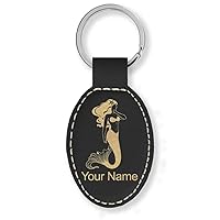 LaserGram Oval Keychain, Mermaid, Personalized Engraving Included (Black with Gold)