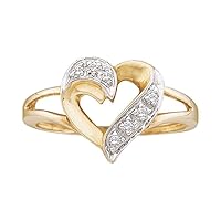 The Diamond Deal 10kt Yellow Gold Womens Round Diamond Split-shank Heart Ring 1/20 Cttw