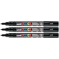 Uni Posca Paint Marker PC-3M Black, 3 Pens Pack(Japan Import)
