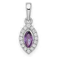14k White Gold Lab Grown Diamond and Amethyst Pendant Necklace Measures 16.9mm Long Jewelry for Women