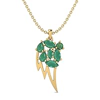 4.2 Cts Marquise Shape Emerald Gemstone leaf design Pendant Chain Necklace in 925 Sterling Silver
