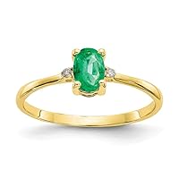 10k Yellow Gold Oval Polished Prong set Diamond Emerald Ring Size 6 Jewelry for Women
