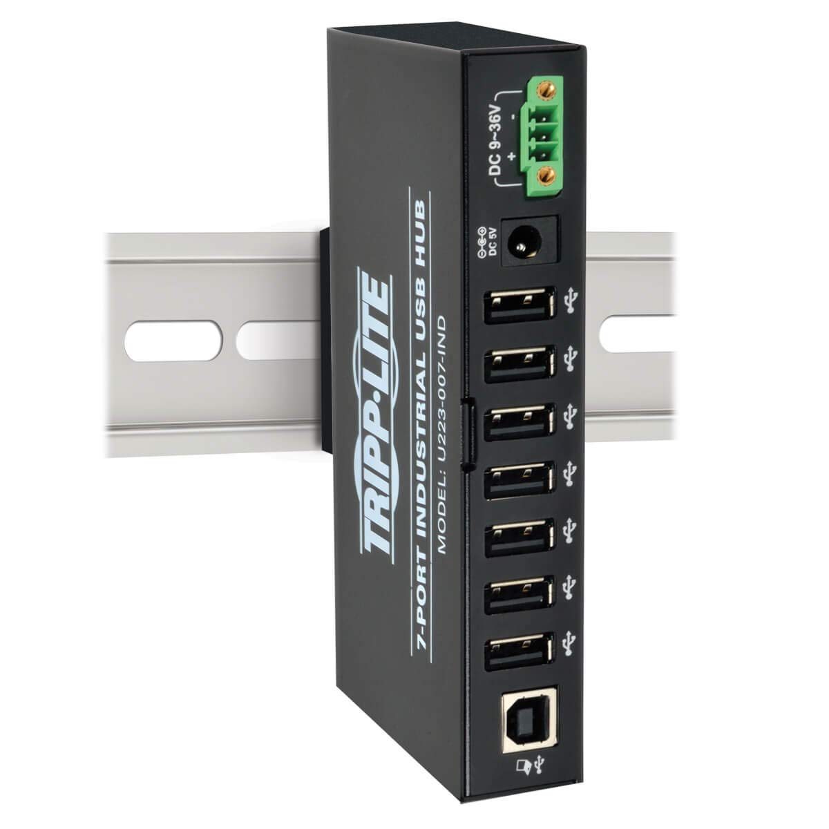 Tripp Lite 7-Port Rugged Industrial USB 2.0 Hi-Speed Hub w 15KV ESD Immunity and metal case, Mountable(U223-007-IND),Black
