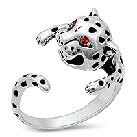 Tiger Cat Leopard Simulated Garnet Cute Ring New .925 Sterling Silver Band Sizes 5-12