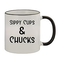 Sippy Cups & Chucks - 11oz Ceramic Colored Rim & Handle Coffee Mug, Black