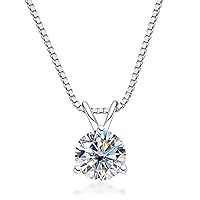 AnuClub Moissanite Pendant Necklace 1CT D Color VVS1 Round Cut Lab Diamond 14K Gold Plated Silver Necklace for Women with Certificate
