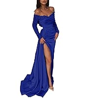 Mermaid/Trumpet Sexy Evening Gown Formal Wedding Party Court Train Long Sleeve Off Shoulder with Slit 2024
