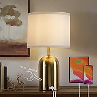 Bedside Lamp with USB Port, Touch Control Table Lamp for Bedroom 3 Way Dimmable Modern Nightstand Lamp with Fabric Shade Gold Base for Living Room, Dorm, Home Office, LED Bulb Included