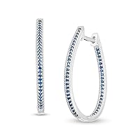 Round Cut D/VVS1 Diamond Blue Sapphire Oval Inside-Out Hoop Earrings In 10K White Gold Plated With 925 Silver