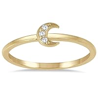 Stackable Diamond Crescent Moon Ring in 14K Yellow Gold