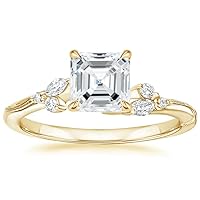 18K Solid Yellow Gold Handmade Engagement Ring 1.0 CT Asscher Cut Moissanite Diamond Solitaire Wedding/Bridal Ring Set for Womens/Her Proposes Ring