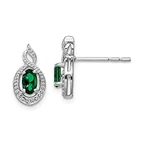 925 Sterling Silver Polished Open back Post Earrings Created Emerald and Diamond Earrings Measures 13x7mm Wide Jewelry for Women