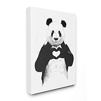 The Stupell Home Decor Collection Black and White Panda Bear Making a Heart Ink Illustration Stretched Canvas Wall Art, 16x20, Multi-Color