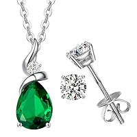 FANCIME Mothers Day Gifts Emerald Necklace and Moissanite Earrings