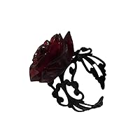 Red Rose Rings for Women Adjustable Open Rings Female Aesthetic Finger Rings Gothic Flower Rings Punk Halloween Jewelry