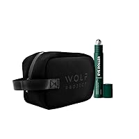 Wolf Project Under Eye Roller With Caffeine, Vitamin C and Peptides AND Neoprene Dopp Kit Ideal for Travel or Gym