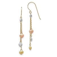 14K Tri Color Gold Tri-color Diamond Cut Triple Heart Dangle Shepherd Hook Earrings