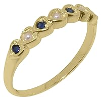 Solid 18k Yellow Gold Cultured Pearl & Sapphire Womens Eternity Ring - Sizes 4 to 12 Available