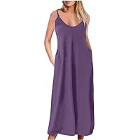 Amazon Aulet.Com Remates Women Strappy Midi Dress Scoop Neck Casual Summer Dresses Solid Elegant Vacation Dress Holiday Flowy Sundress Dresses for Teens Purple