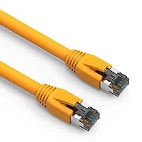 Cat8 RJ45 0.5FT Ethernet Patch Internet Network LAN Cable, Indoor/Outdoor, 24AWG Shielded Latest 40Gbps 2000Mhz, Weatherproof S/FTP for Router, PS4, PS5, Xbox, PoE, Switch, Modem (Yellow)