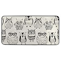 Black and White Kawaii Cartoon Cute Animals Owls Kitchen Rugs and Mats Machine Washable Area Rugs Non Slip Rug Absorbent Mat Carpets for Floor, Kitchen, Bathroom, Sink, Office, Laundry.
