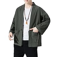 Spring Summer Solid Color Kimono Jacket Men Cardigan Loose Streetwear Male Coat Plus Size Chinese Style