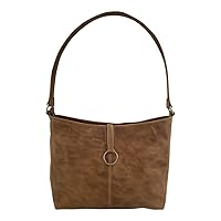 Hide & Drink, Classic Shoulder Bag Handmade from Full Grain Leather & Plaid Cotton - Durable, Spacious Handbag, Vintage Style Purse for Everyday Use, Travel, Shopping with Zipper - Bourbon Brown