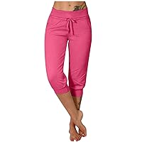 Capri Pants for Women Loose Casual High Waisted Drawstring Workout Sweatpants Athletic Cropped Trousers with Pockets